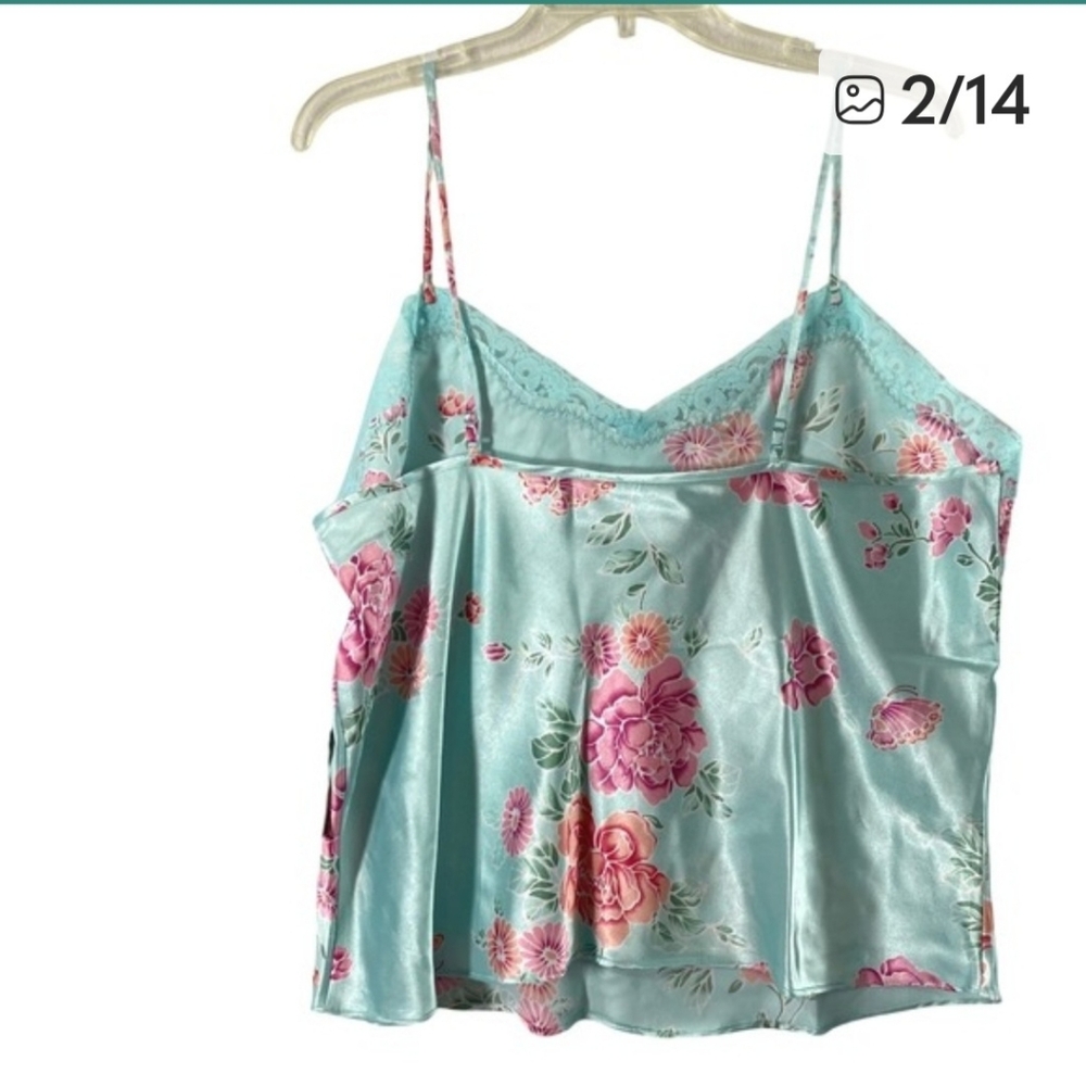 Premier Intimates Pajama Set Women XL 18W Floral Satin Blue Pink Cami Top Capris - Picture 2 of 9